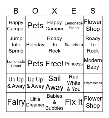 Magic Boxes Bingo Card