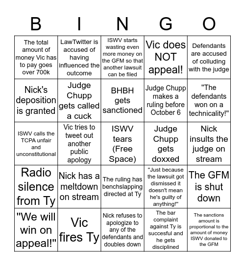 The Dismissal Bingo Card