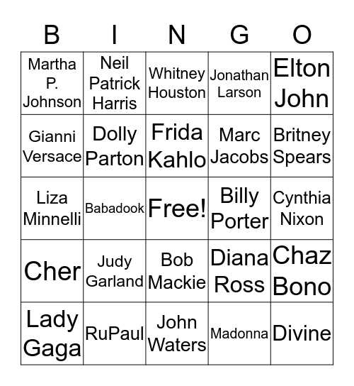 GAY ICONS BINGO Card