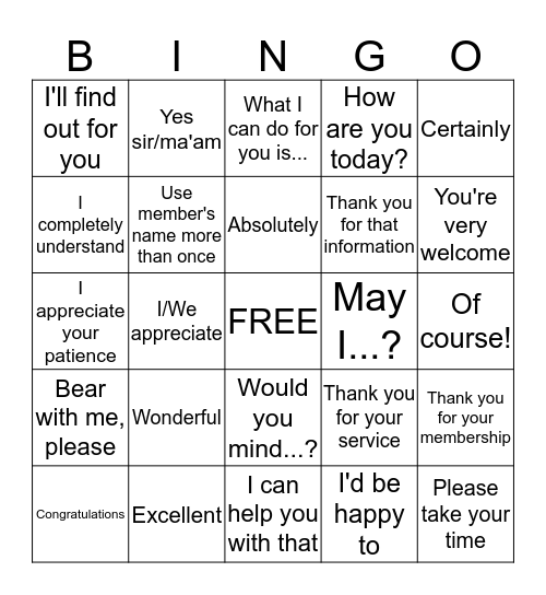 SPARK Bingo Card