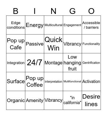 Urban Design Workshop Bingo Card