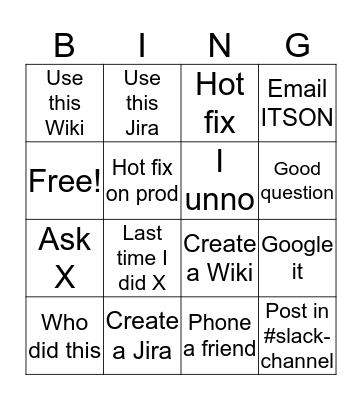 B Bingo Card