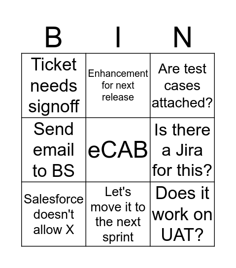 Biz Sys Bingo Card