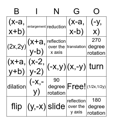 TRANSFORMATIONS Bingo Card