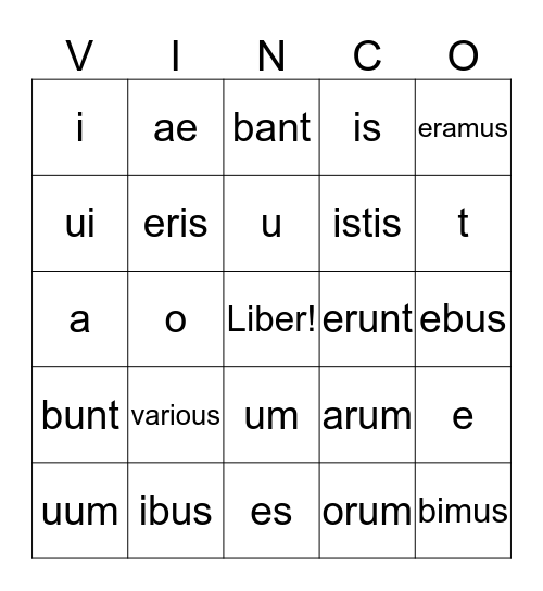 Latin Bingo Card