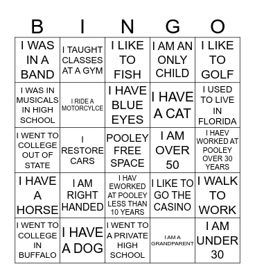 POOLEY PEOPLE BINGO Card