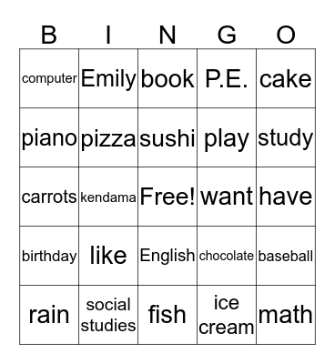 LET'S PLAY Bingo Card