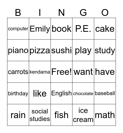 LET'S PLAY Bingo Card