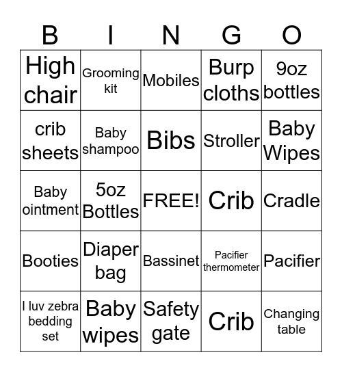 baby shower bingo Card