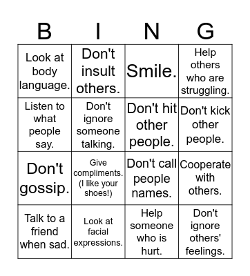 How to Relate Positively to Others! Bingo Card