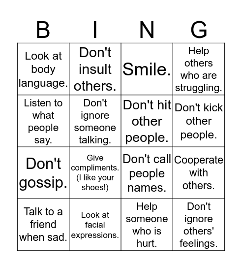 How to Relate Positively to Others! Bingo Card