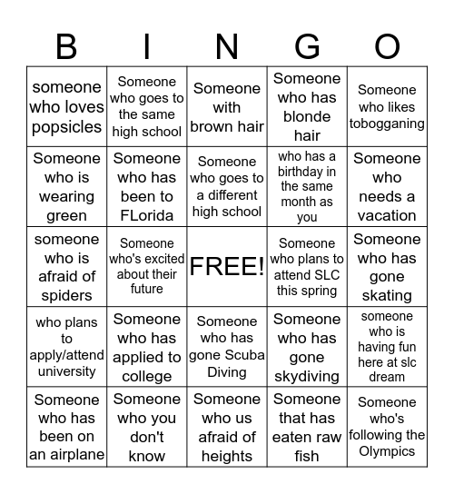 SLC Dream Bingo Card