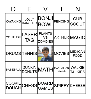 DEVIN'S BIRTHDAY BINGO Card