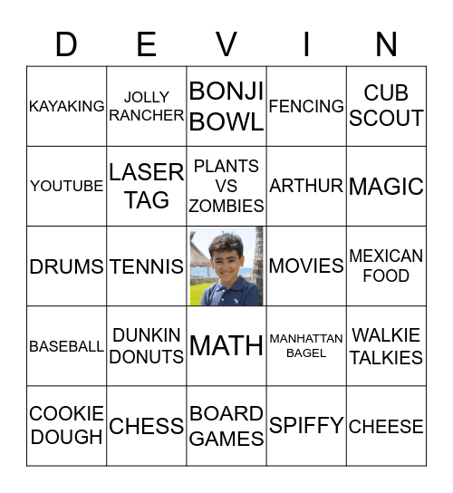 DEVIN'S BIRTHDAY BINGO Card