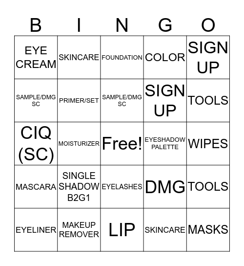 Sephora Collection BINGO Card