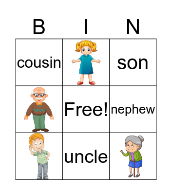 Family Members Bingo Card