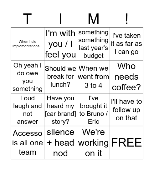 TimINGO! Bingo Card