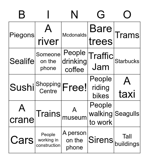 Things in a City Bingo Card