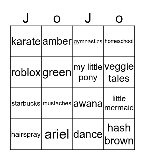 Jojingo Bingo Card - brown mustache roblox