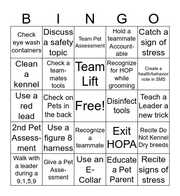 Salon Safety Bingo Card