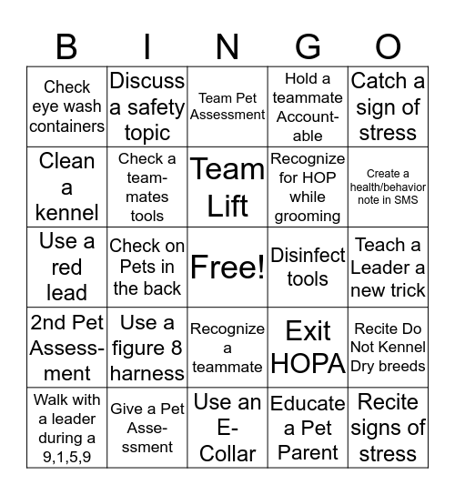Salon Safety Bingo Card
