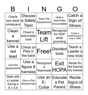 Salon Safety Bingo Card