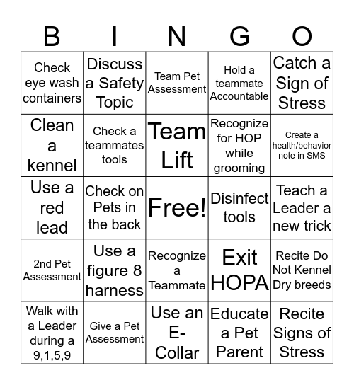 Salon Safety Bingo Card