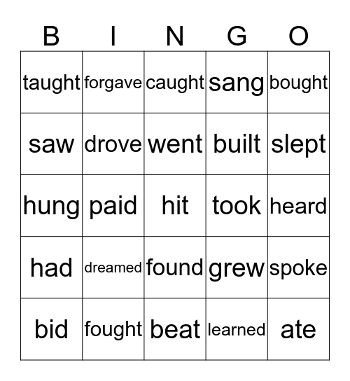 PAST SIMPLE BINGO Card