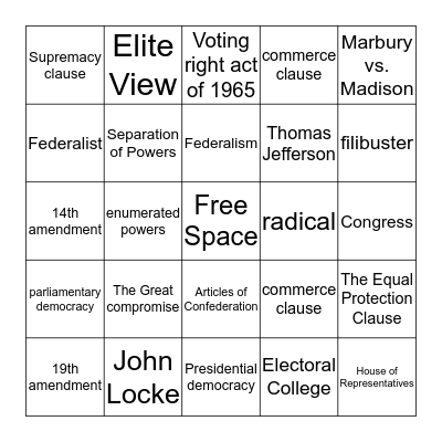 political science bingo Card