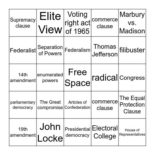 political science bingo Card