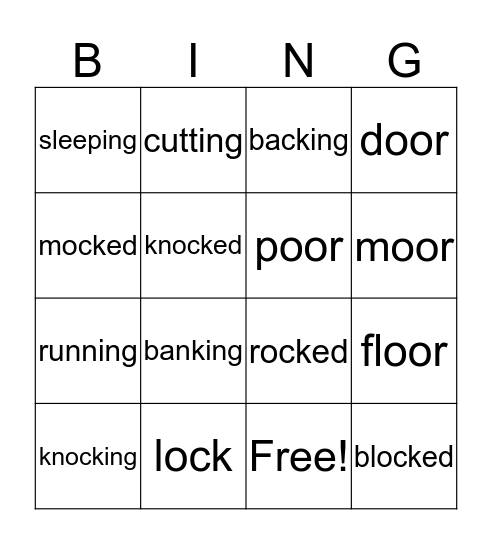 Rhyming Words - Unit 2 - MLW3 Bingo Card