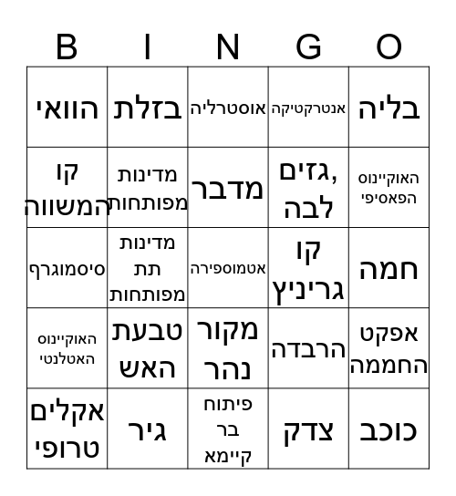 גיאוגרפיה  Bingo Card
