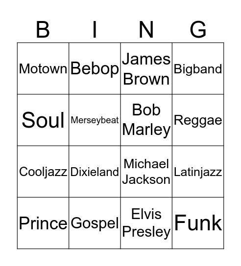 JAZZ/POPBINGO! Bingo Card