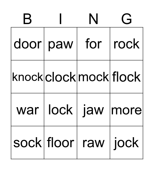 Rhyming Words - U2 - MLW 3 Bingo Card