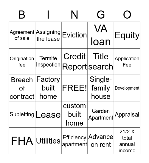 Interior Design 2.01-2.03 Bingo Card