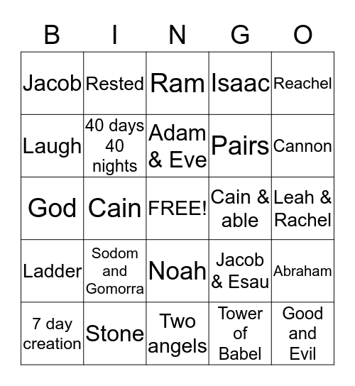 Genesis Bingo Card