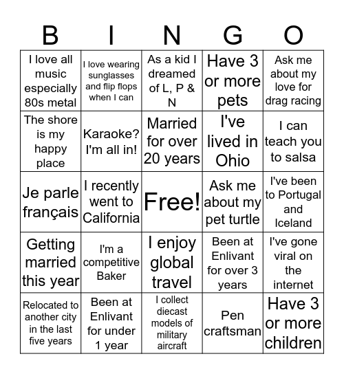 Mid-Atlantic Personality Bingo Card