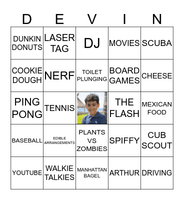 DEVIN'S BIRTHDAY BINGO Card