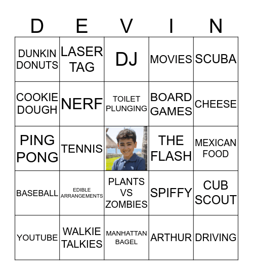 DEVIN'S BIRTHDAY BINGO Card