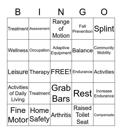Occupational Therapy  Bingo Card