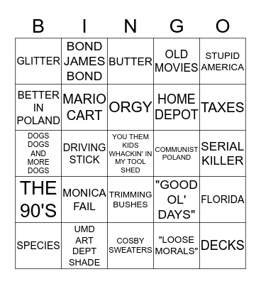 Adam Bingo Card
