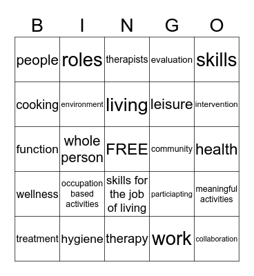 Occupational Therapy Bingo Card