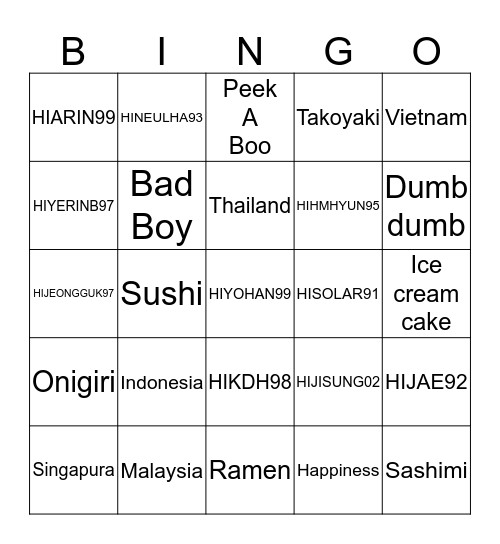 AYIN'S Bingo Card