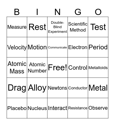 SS 2019 Science Review Bingo Card