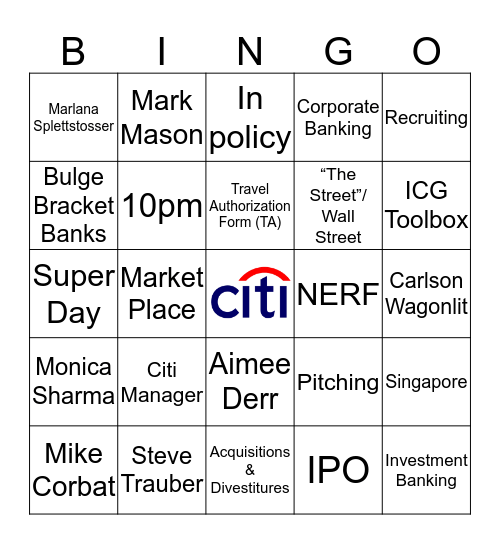 Citi Bingo Card