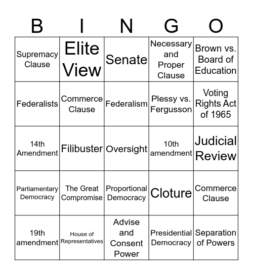 Political Science Bingo! Bingo Card