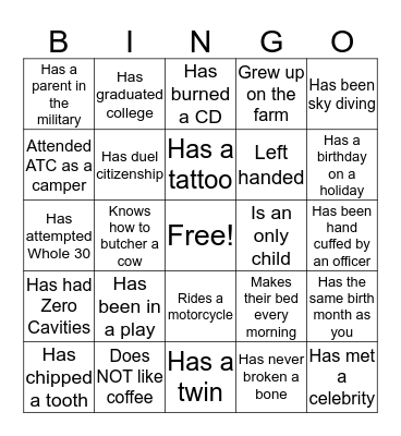 Ice Breaker Bingo Card