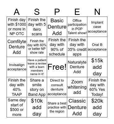 Aspen Bingo Card