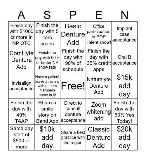 Aspen Bingo Card