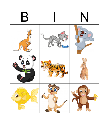 Animal Bingo Card